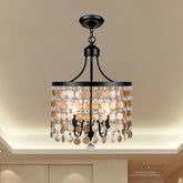 Lámpara de araña redonda de estilo vintage - Metal y concha - 4 luces - Negro - Lámpara de suspensión para dormitorio
